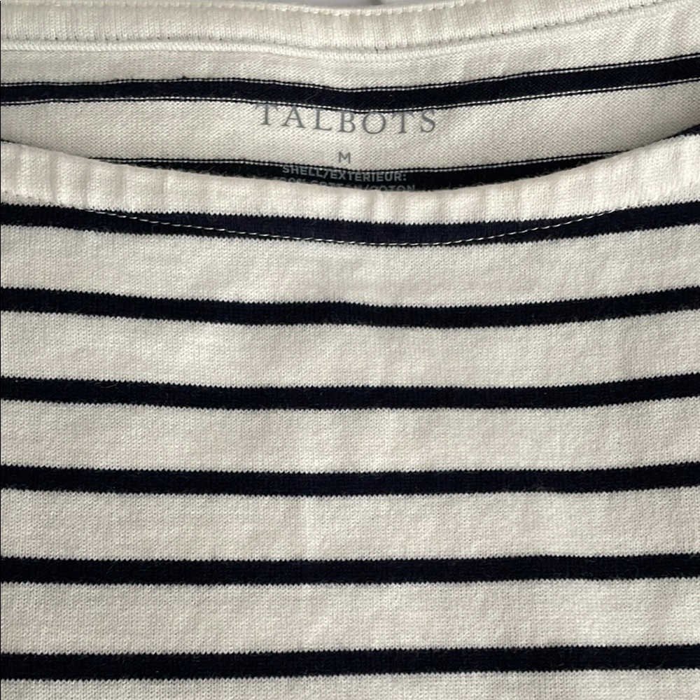Talbots Navy and White Striped Top